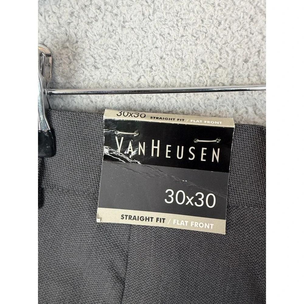 Van Heusen Premium No Iron Dress Pants Mens 30x30 Gray Flat Front Charcoal NEW